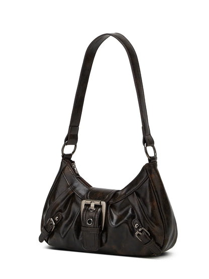 Shoulder Bags Y2K Retro Style Shoulder Bag, Maillard Pleated Rivet Armpit Bag, Fashionable Ladies Cool Leather Shoulder Bag