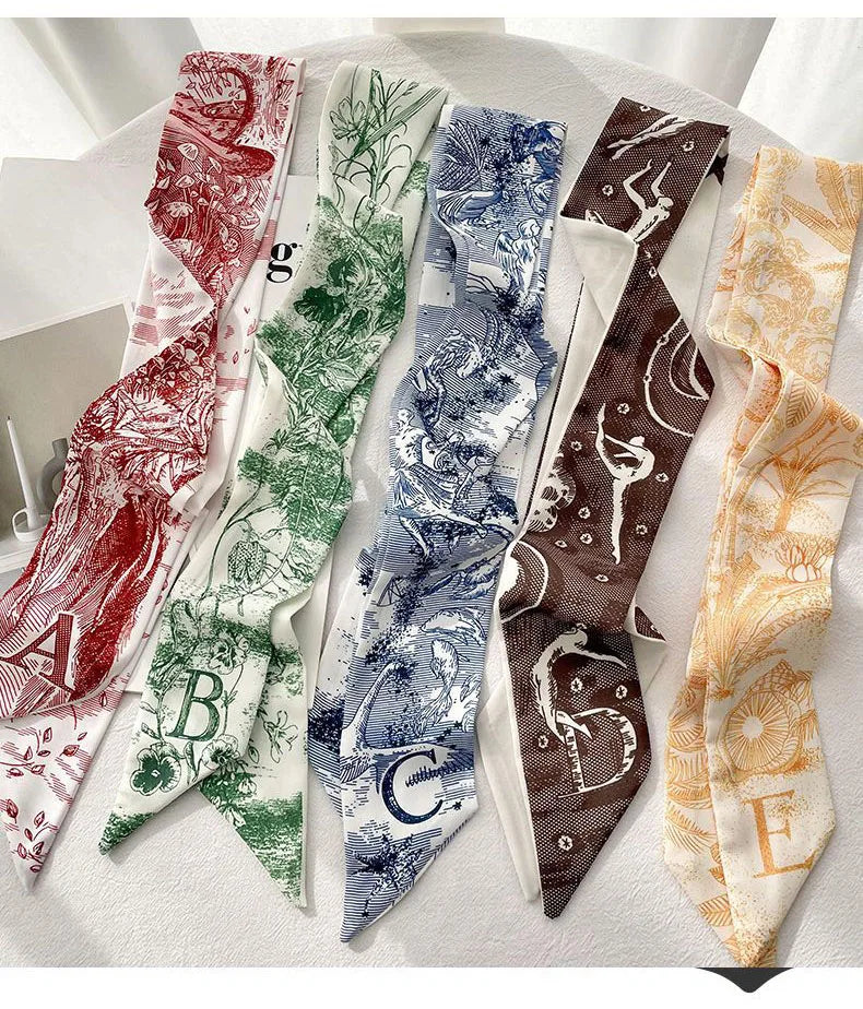 26 Letters Tarot Constellation Bag Scarf Twill Silk Scarves Women New Neckerchief Hair Headbands