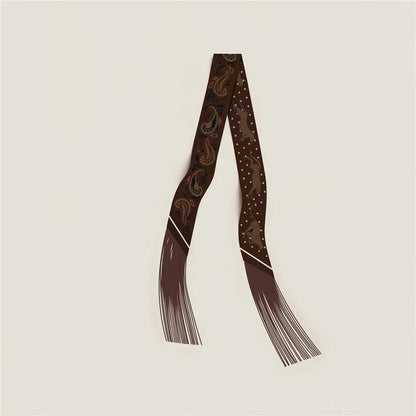 130x5cm Tassel Cashew Print Scarf Women's All-season Twill Silk Decorative Ribbon Multi-purpose Bag Hair Tie Belt Scarf