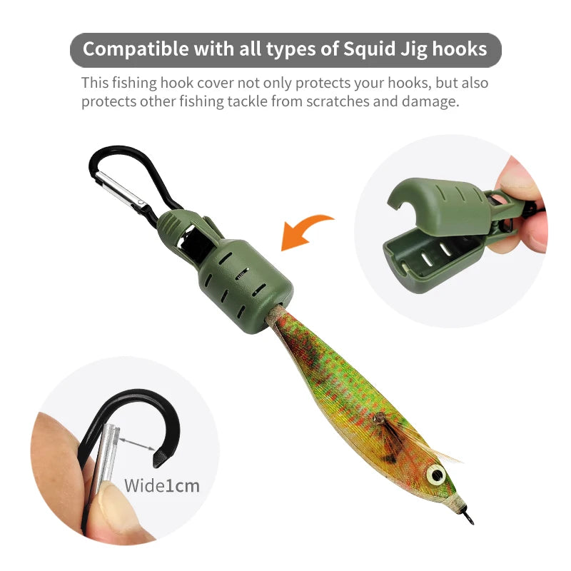 9PCS Squid Jig Protector Webfoot Octopus Egi Hook Cover Cuttlefish Umbrella Lure Cap Wood Shrimp Bait Accessories with Carabiner
