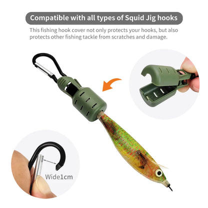 9PCS Squid Jig Protector Webfoot Octopus Egi Hook Cover Cuttlefish Umbrella Lure Cap Wood Shrimp Bait Accessories with Carabiner