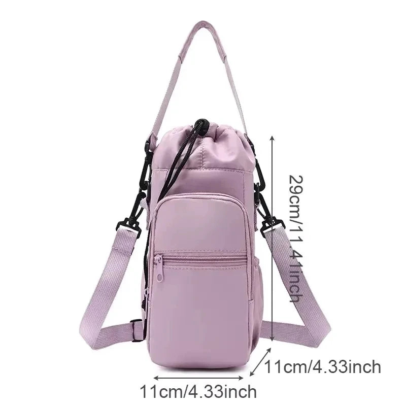 Portable Water Bottle Bag with Adjustable Strap Thermal Mugs Insulated Protective Cover Phone Pocket Outdoor Sports Travel Bag