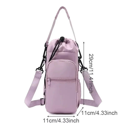 Portable Water Bottle Bag with Adjustable Strap Thermal Mugs Insulated Protective Cover Phone Pocket Outdoor Sports Travel Bag