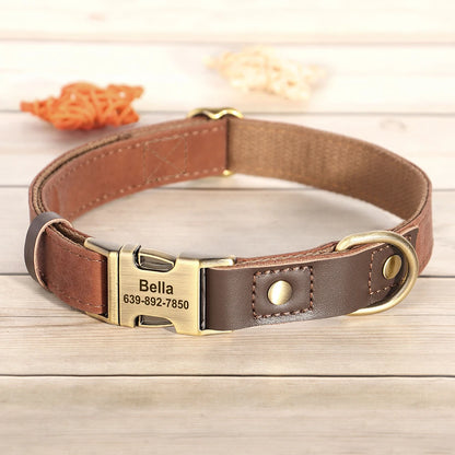 Customized Dog Collar Durable PU Leather Dog Collars Engraved Pet ID Necklace With Metal Buckle for Small Medium Large Dogs Pug