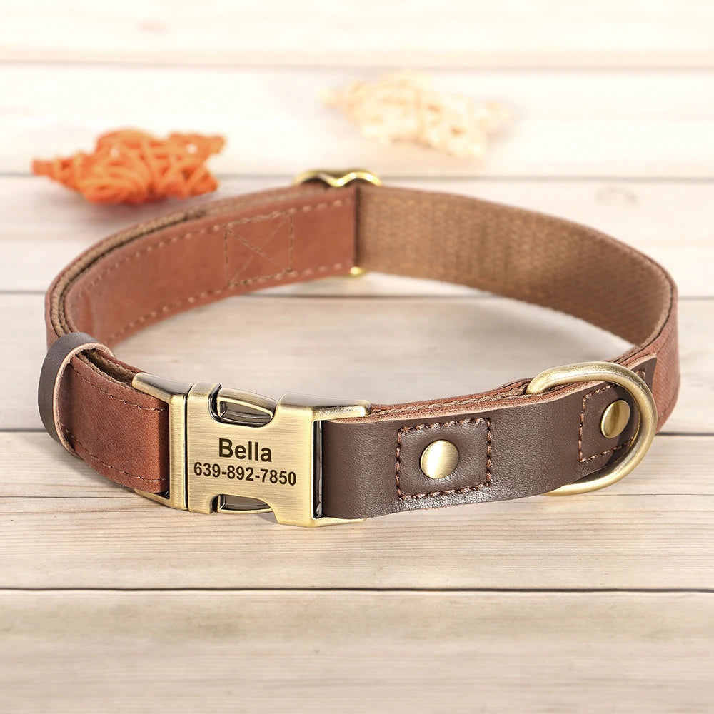 Personalized Dog Collar Leash PU Leather Dog Collars With Walking Lead Rope Free Custom Pet ID Necklace for Small Large Dogs Pug