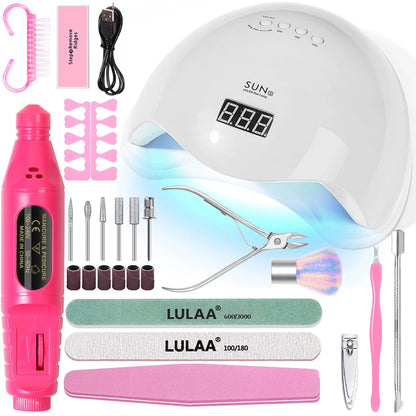 YIKOOLIN 13-in-1 UV LED Lamp Professional Nail Tool Set With UV/LED Nail Lamp 20000RPM Lectric Drill Machine Kit For Beginners
