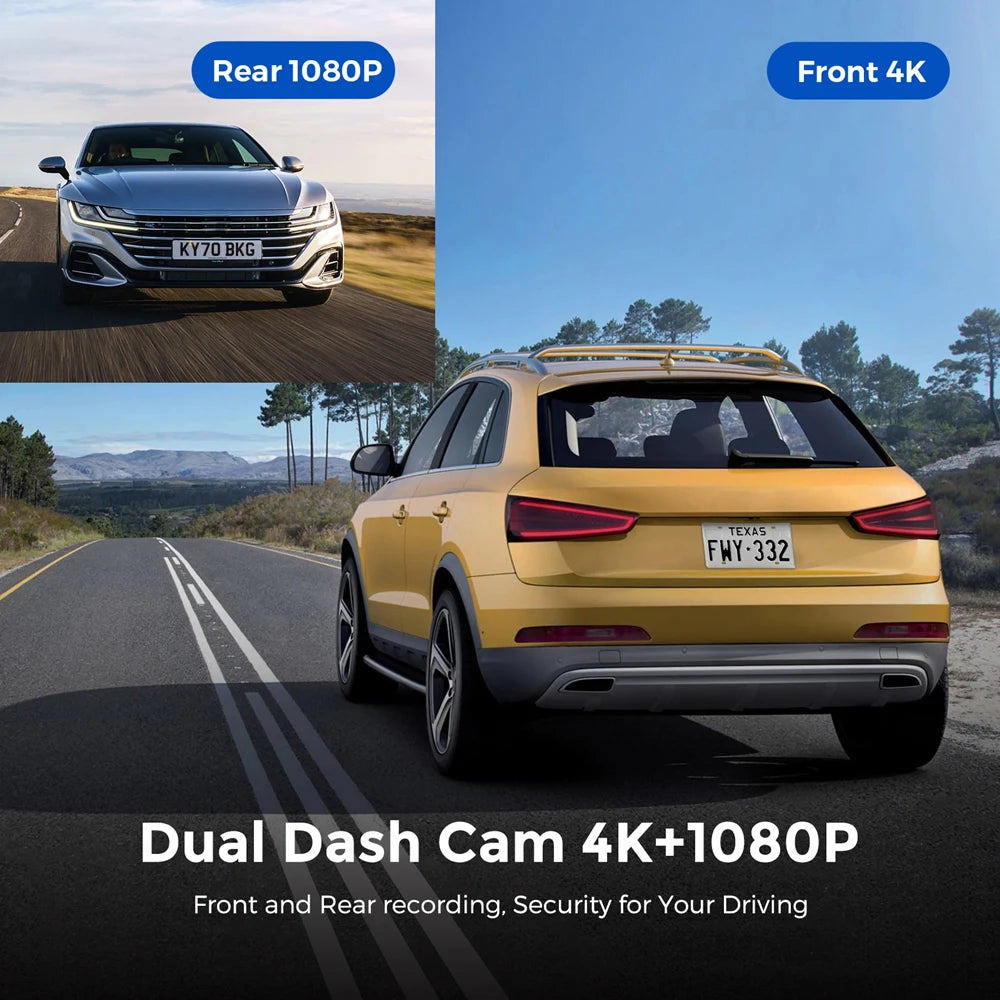 Soam Dash Cam 4K+1080P Dual-channel Dash Car Camera Recorder With GPS WiFi Car DVR 24H Parking Monitor Black Box