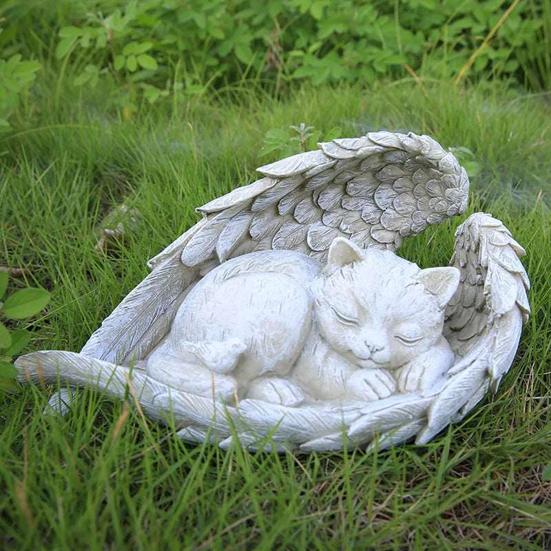 dog/Cat Angel Memorial Statue Commemorates Our Lost Fur Baby,Cat Figurines is Placed in The Outdoor Garden or Tombstone, Resin