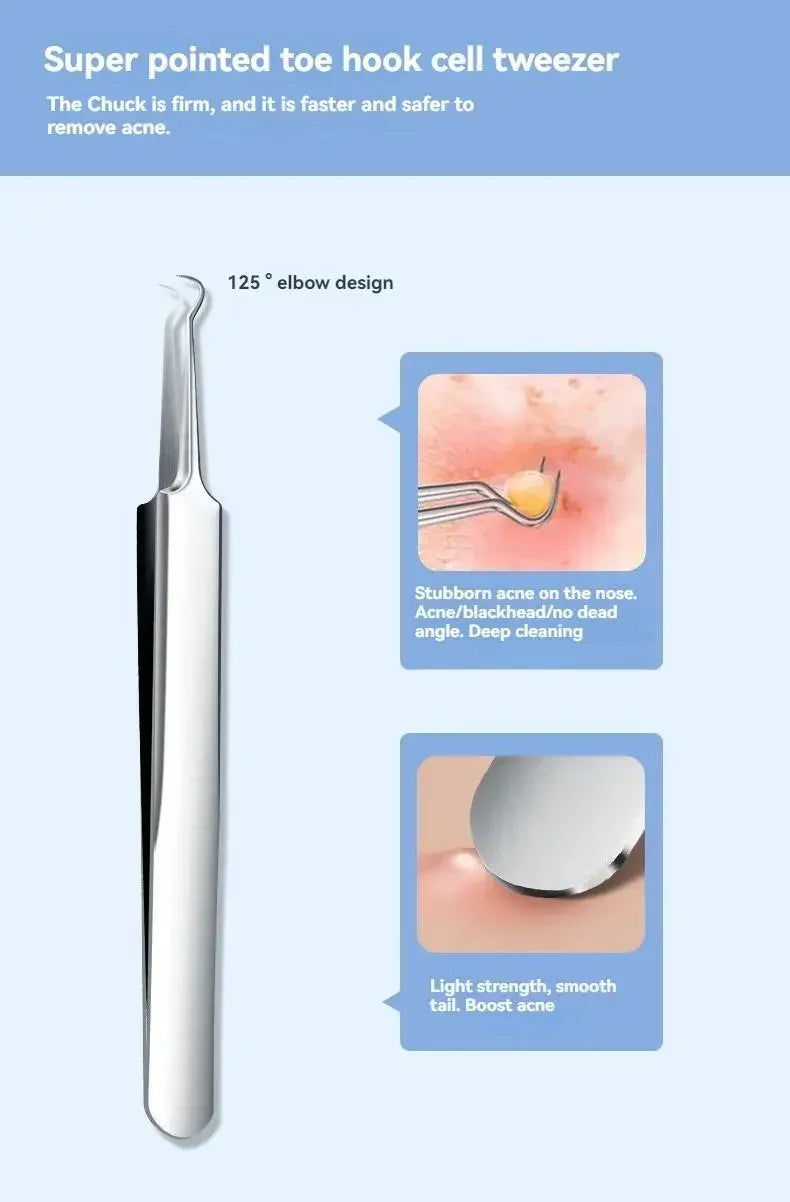 11Pcs/Set Acne Needle Blackhead Clip Remover Extraction Pore Black Head Cleaner Face Skin Care Cleansing Needle Tool Cell Clamp