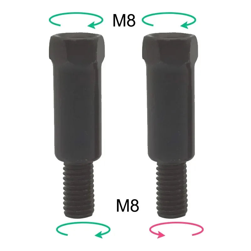 1 Pair Longer Black Silver Motorcycle Rear Mirror Adapters M8 8mm Clockwise Anti-clockwise Right Left Hand Thread Changing Screw