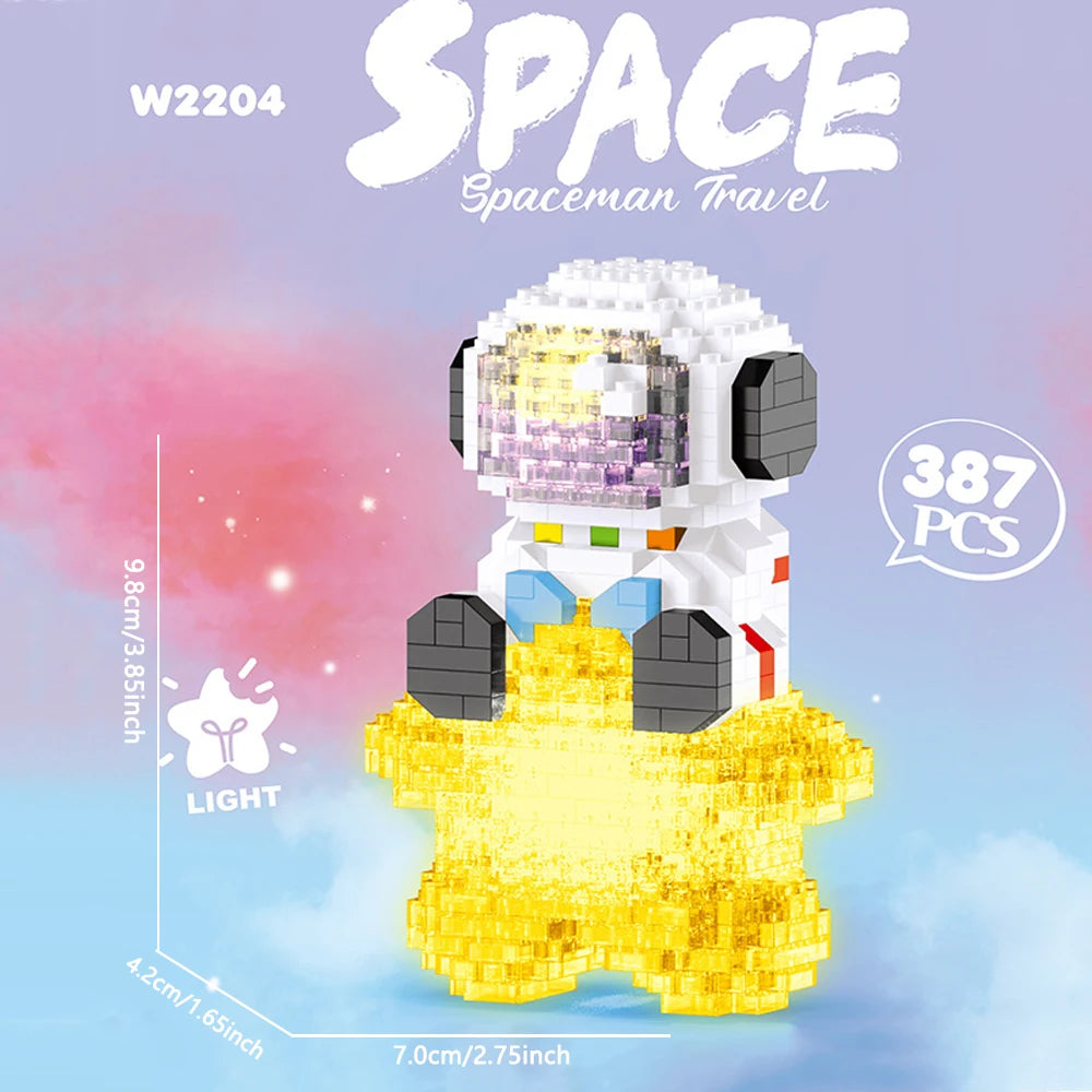 Knew built Luminous Astronaut Moon Micro brick Building Blocks Set Educational Toys LED Light Technology Bricks for Adults