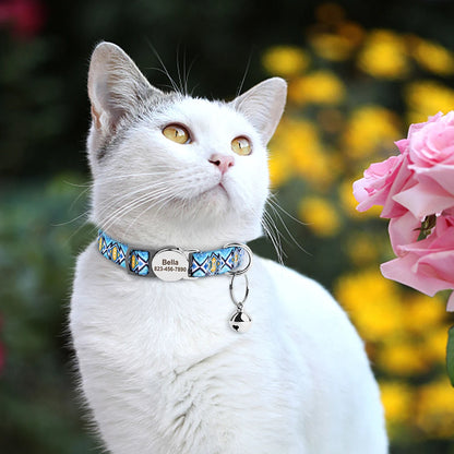 Personalized Printed Cat Collar Adjustable Kitten Puppy Collars With Free Engraved ID Nameplate Bell Anti-lost Cats Collars