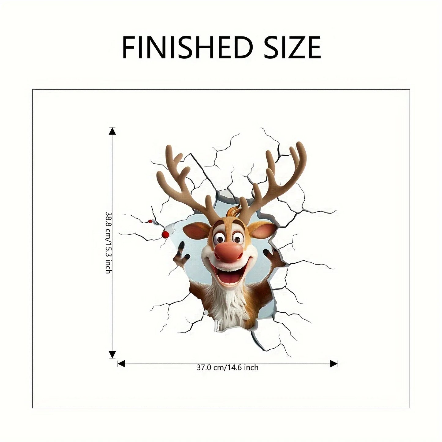 3D Reindeer Break-Through Wall Decal, Vinyl Christmas Wall Stickers, Removable Holiday Decor for Home and Living Spaces