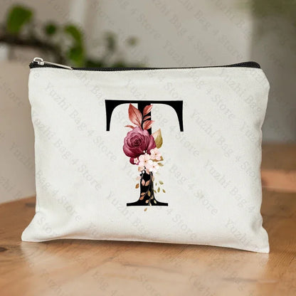 26 Letters Flower Makeup Bag Printed Bridesmaid Wedding Gift Graduation Teacher's Day Gift Storage Bag Travel perfume Side Bag