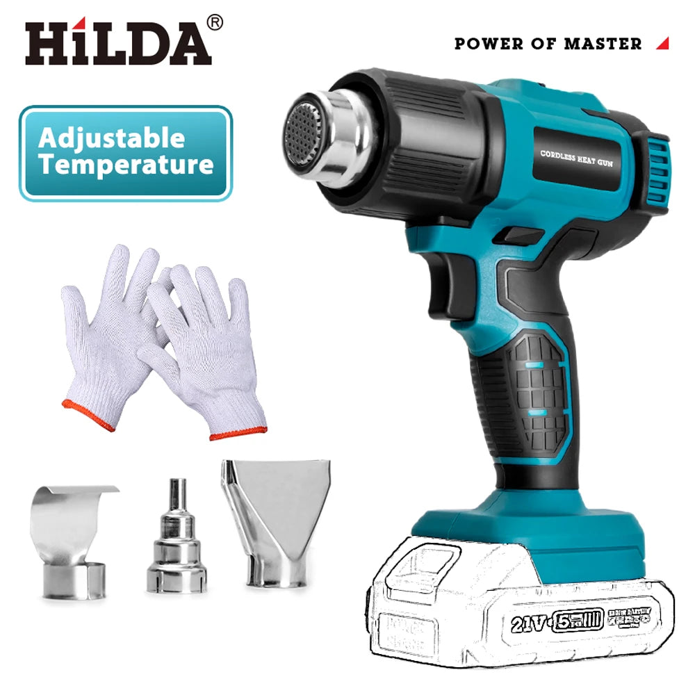 HIDLA 21V Handheld Hot Air Gun Temperature Rechargeable Cordless Two Styles For Makita Battery Electric Heating Gun With Nozzle
