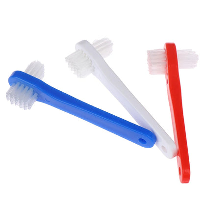 1 Pcs T-shape Denture Dedicated Plastic Brush Toothbrush Dual Head False Teeth Brushes Cleaner For Oral Health