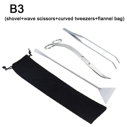 Aquarium Tools Set Scissor Tweezers Plants Wave Scissors Grass Stainless Cleaning Tools Fish Tank Shovels Aquarium Accessories