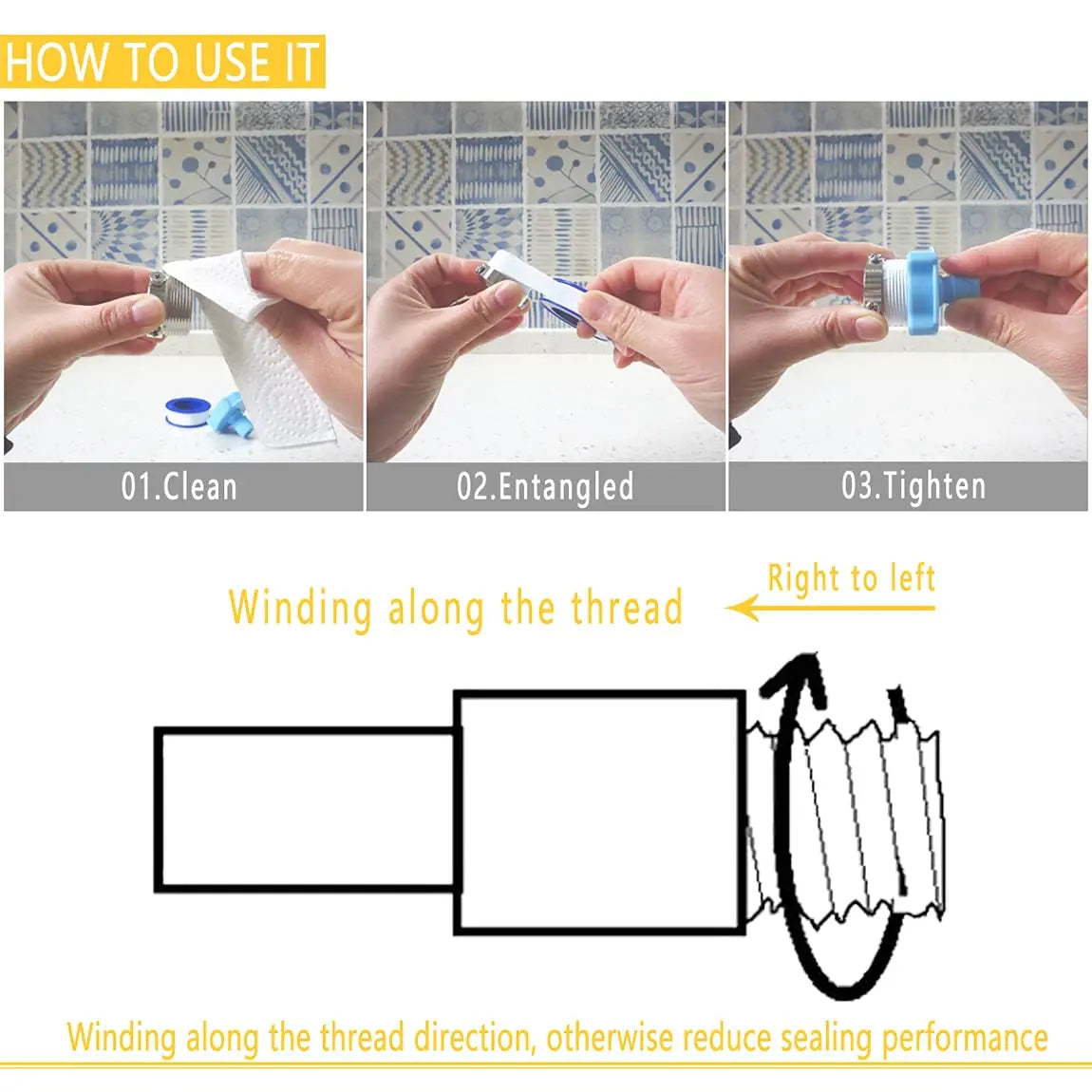 YITAPE 3/6 Rolls PTFE Thread Seal Tape White 1cm*13M Waterproof Plumbers Tape for Shower Head Pipe Sealing Leak-Proof Sealant