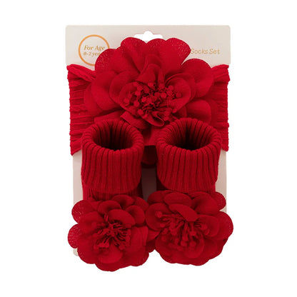 3Pcs/Set Lace Flower Baby Headbands Socks Cotton Non-slip Anklet 0-12M Stockings Wide Elastic Hairbands Infant Photogrphy Props