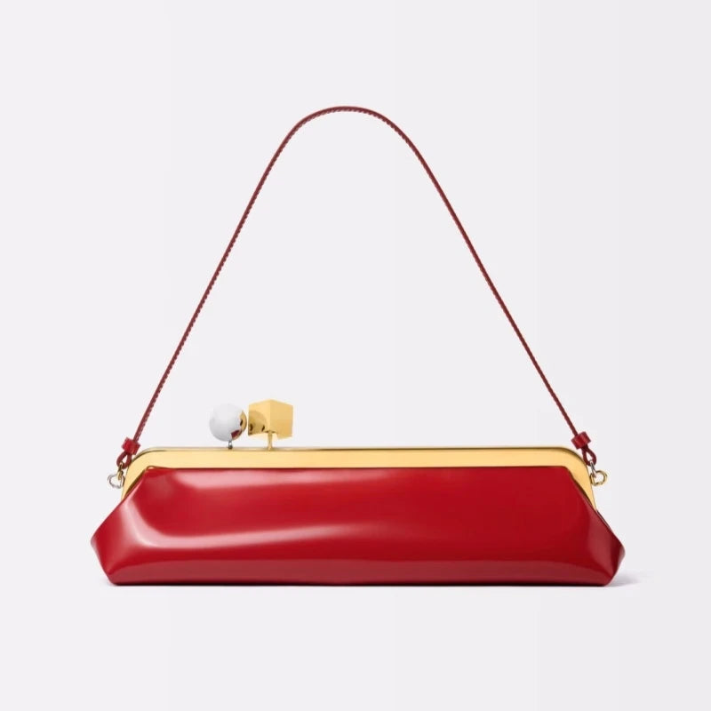Long Clutch Bag with Removable Shoulder Strap, Women's Fashionable Baguette Bag, Luxury Designer Clip Handbag Purses for Ladies
