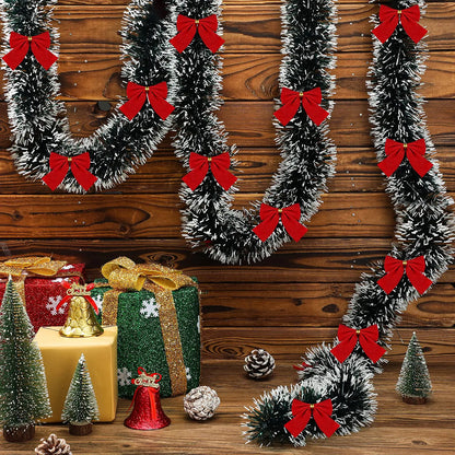 Artificial Christmas Garland Xmas Tinsel Garlands with Bowknot for DIY Wreath Christmas Tree Ornaments New Year Home Table Decor