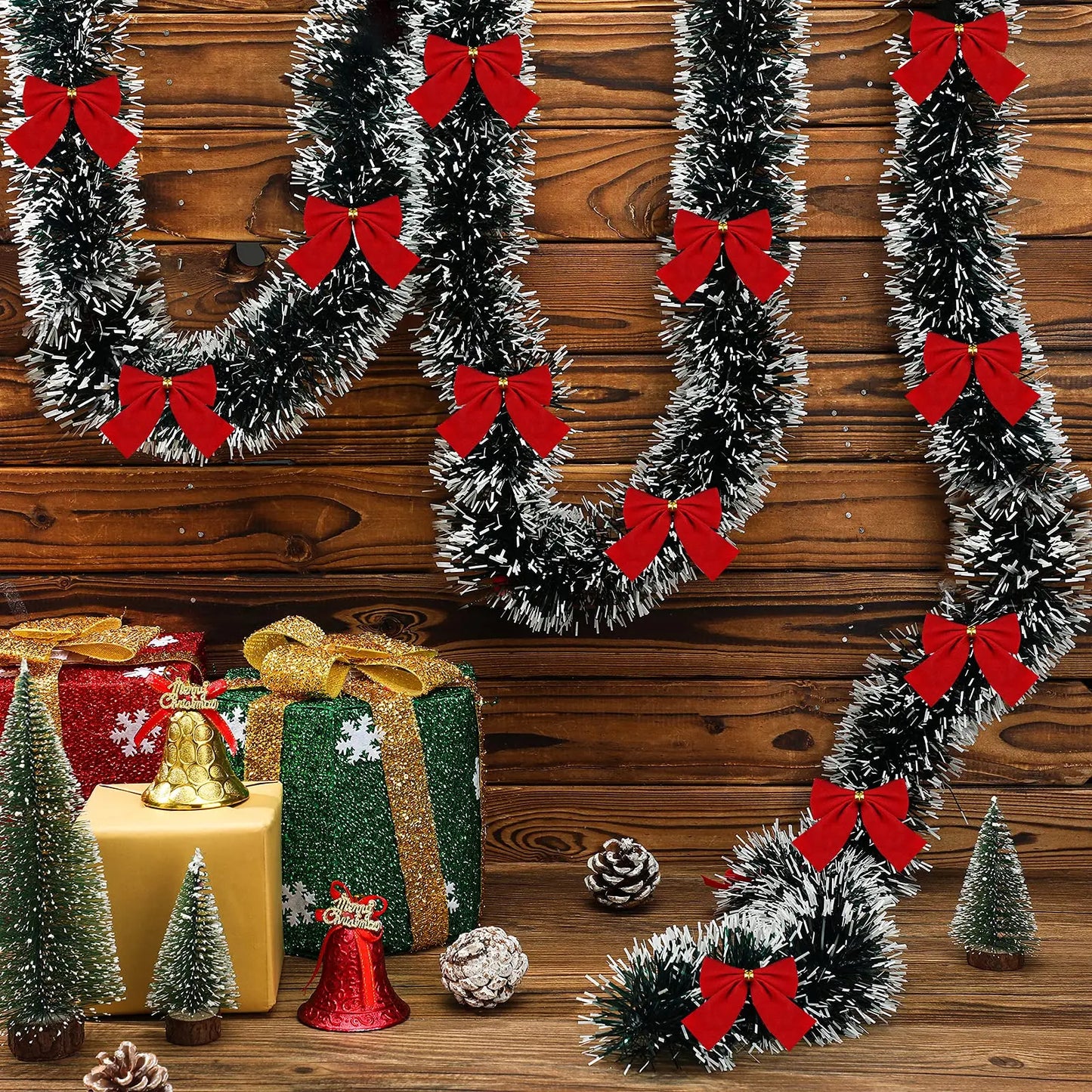 Artificial Christmas Garland Xmas Tinsel Garlands with Bowknot for DIY Wreath Christmas Tree Ornaments New Year Home Table Decor