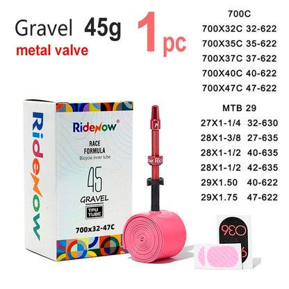 RideNow 700c Tpu Inner Tube 700Cx18-32C/32-47C Road Gravel Bike Plastic Valve & Removable Metal Valve Core External Thread Tube