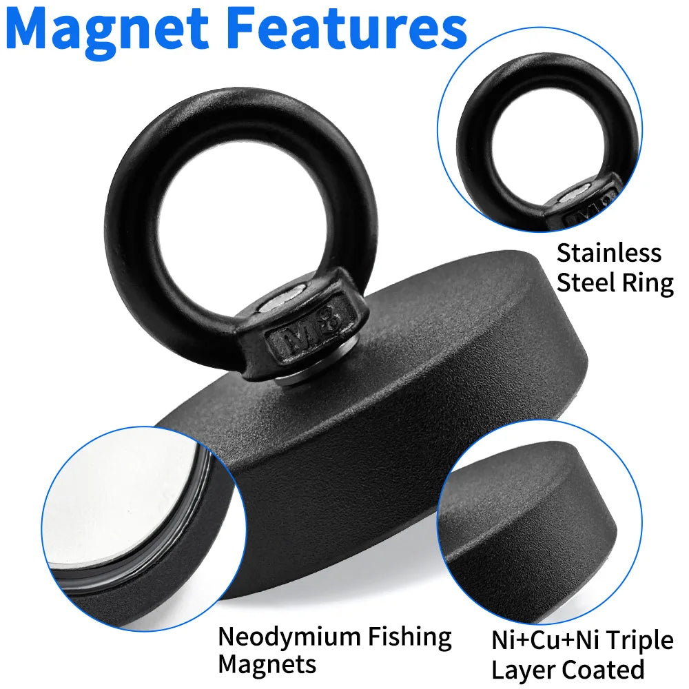 D16~D42mm Heavy Duty Neodymium Fishing Hook N52 Super Strong Rare Earth Magnet with Countersunk Hole Eyebolt Salvage