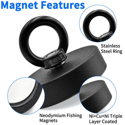 D16~D42mm Heavy Duty Neodymium Fishing Hook N52 Super Strong Rare Earth Magnet with Countersunk Hole Eyebolt Salvage