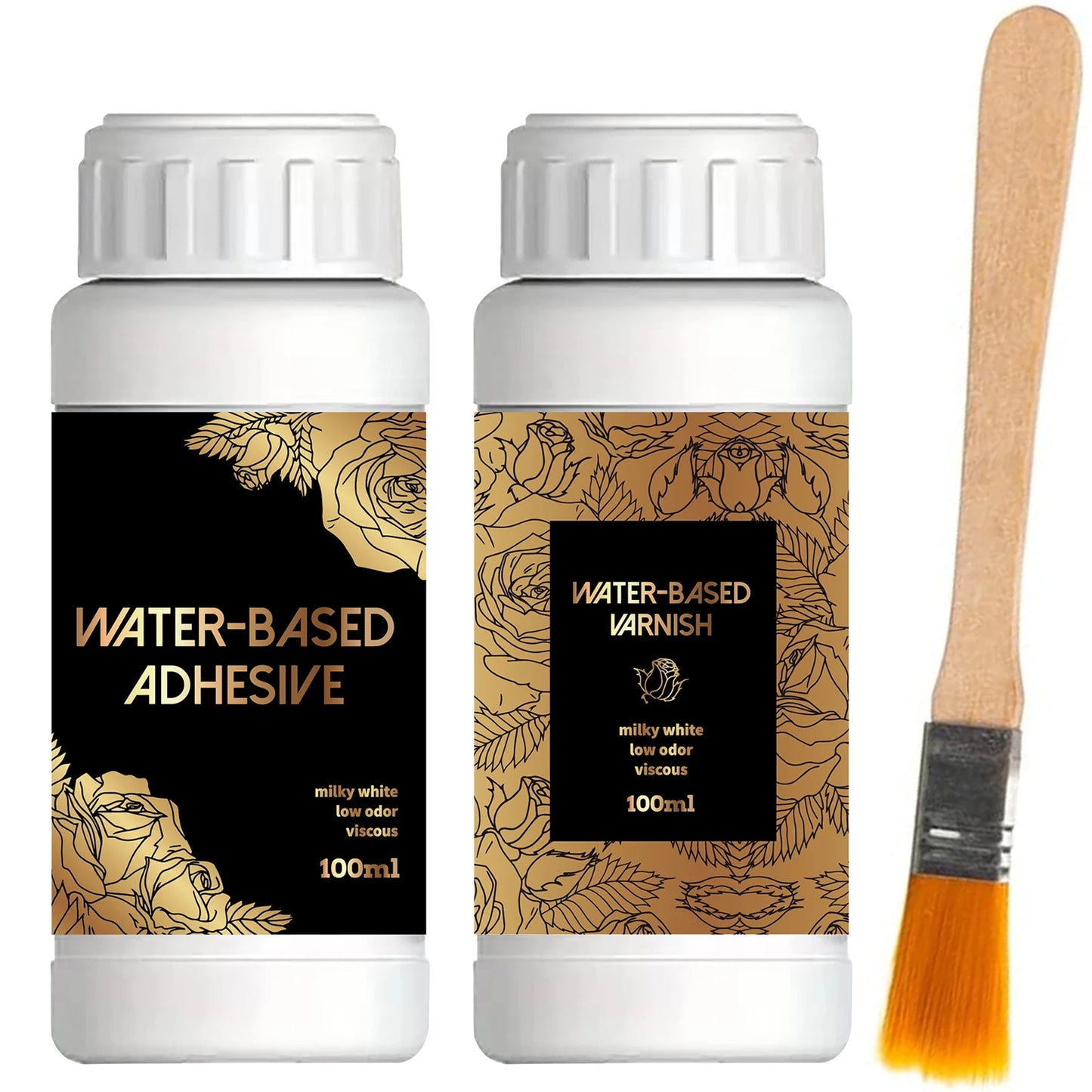 100ML/200ML Golden Foil Adhesive Kit - Water-Based Metallic Glue with Brush for Crafts, Painting & Art Projects