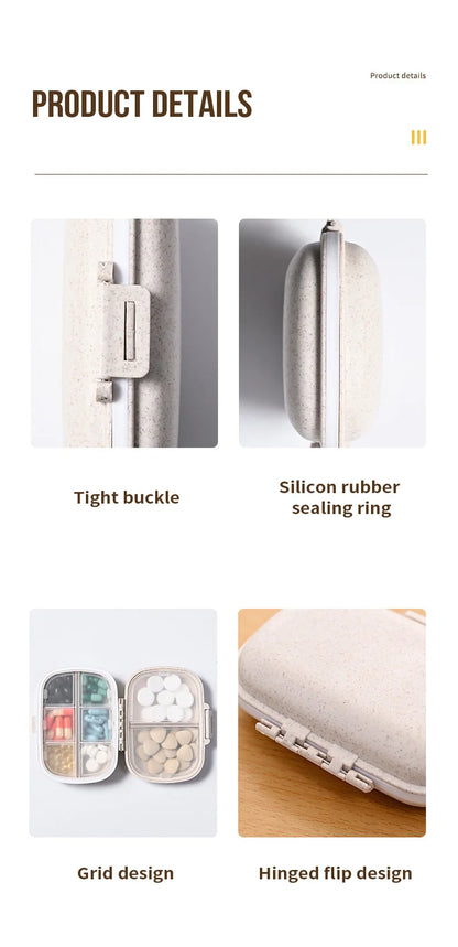 8 Grids Organizer Container For Tablets Travel Pill Box With Seal Ring Small Box For Tablets Wheat Straw Container For Medicines