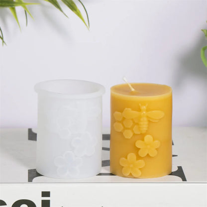 3D Honeycomb Pillar Candle Silicone Mold DIY Embossed Bee and Flower Honeycomb Cylinder Aromatherapy Candle Plaster Mold Decor