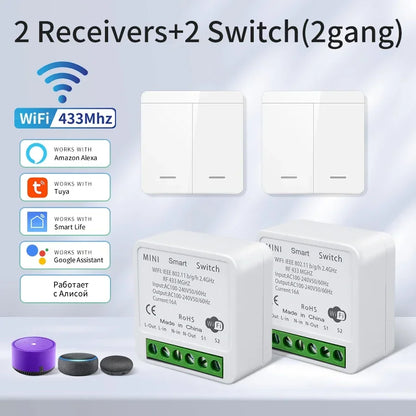 Tuya Smart WiFi Switch For Lighting RF 433MHz Wireless Switch Smart Life APP Voice Control Work With Alice Alexa Google Home