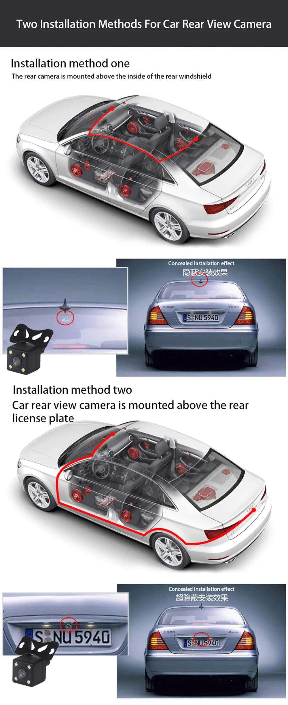 3 Channel Car Camera，Triple Lens WiFi Dashcam, 1080P HD Video Recorder, Night Vision, Car DVR with Wide Angle for Front and Rea