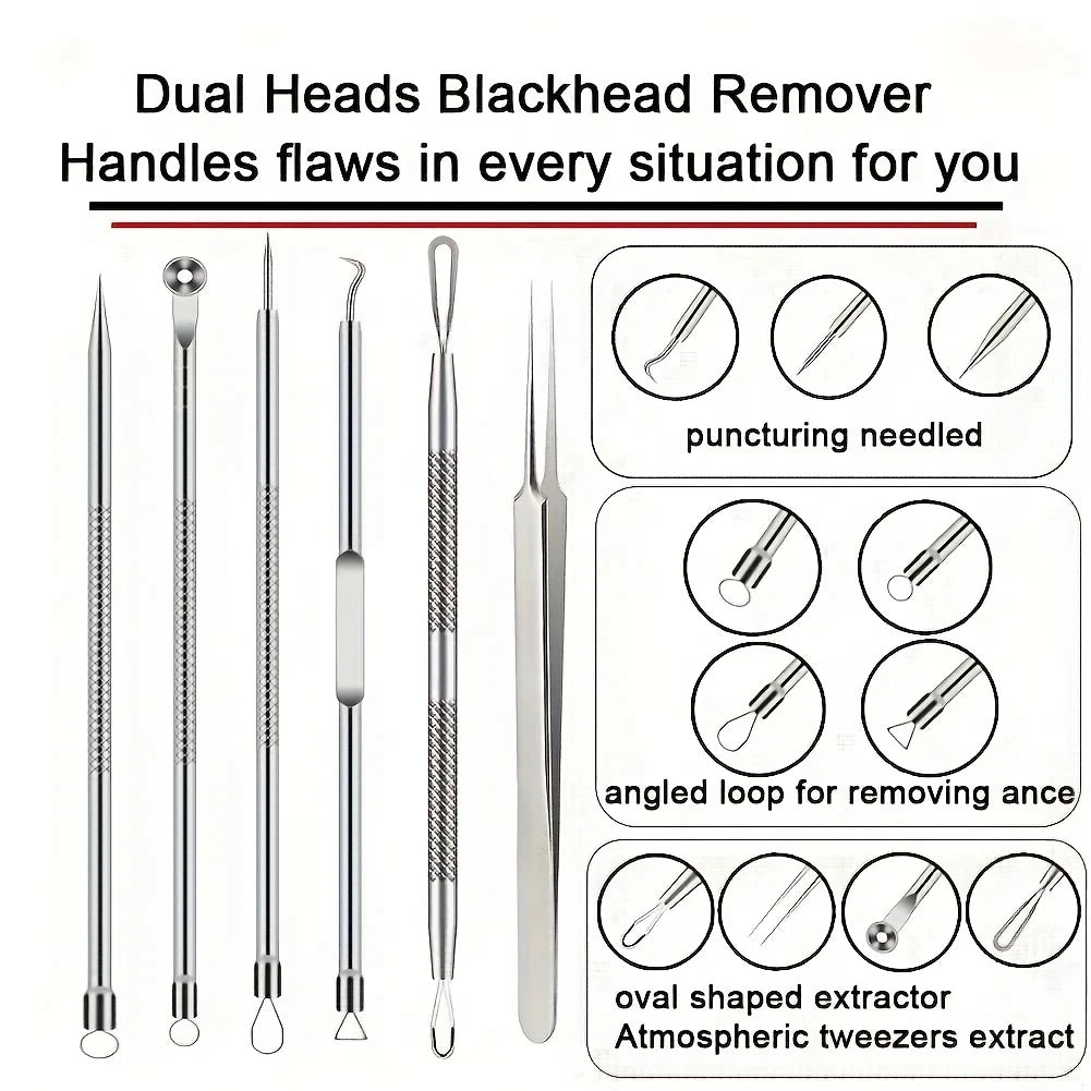 6-Pack Stainless Steel Acne Needles and Blackhead Removal Tools - Pore Cleansing Tools for Professional Facial Skin Beauty Care