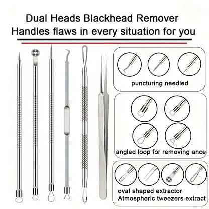 6-Pack Stainless Steel Acne Needles and Blackhead Removal Tools - Pore Cleansing Tools for Professional Facial Skin Beauty Care