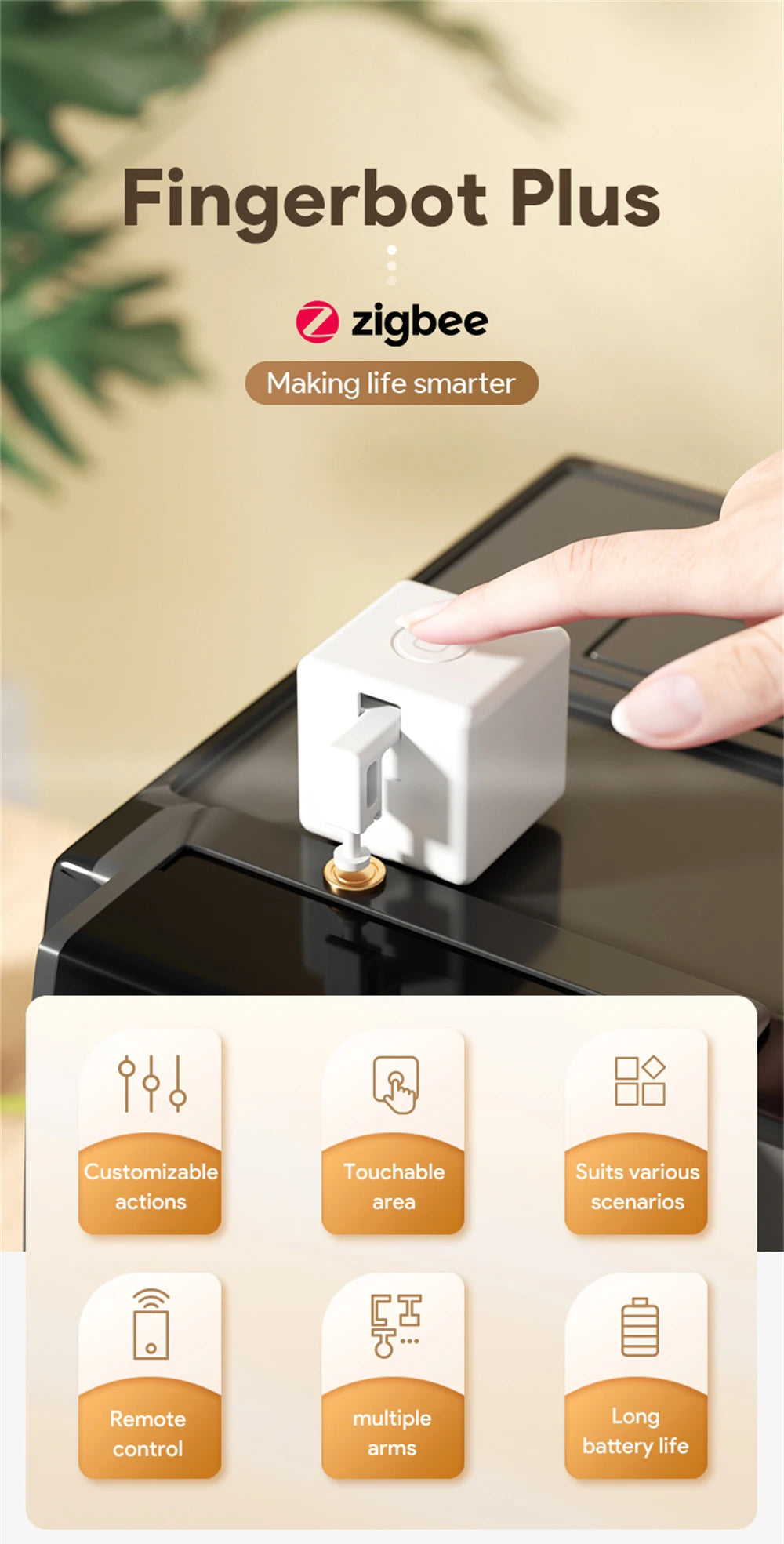 New Zigbee Smart Fingerbot Plus Switch Button Pusher Touch Arms Fingerbot Tuya Smart Life Control Work with Alexa Google Alice