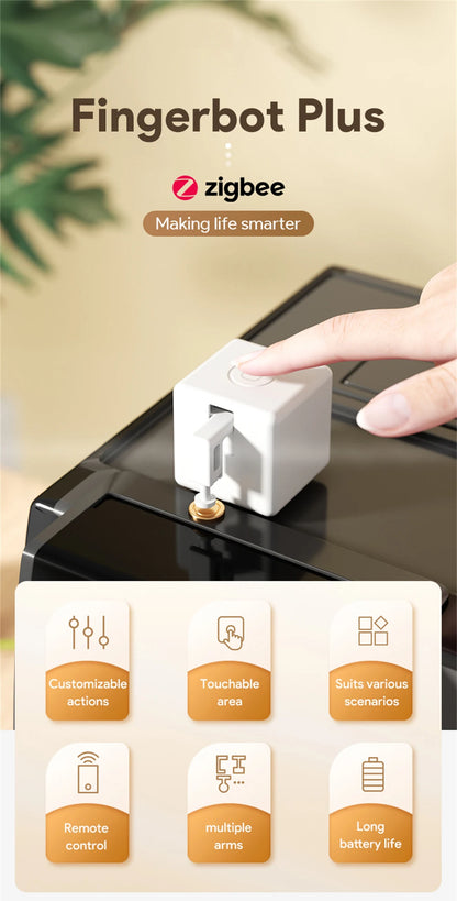 New Zigbee Smart Fingerbot Plus Switch Button Pusher Touch Arms Fingerbot Tuya Smart Life Control Work with Alexa Google Alice