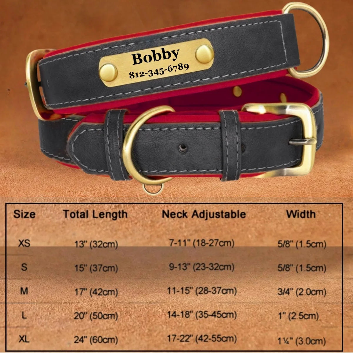 Customizable Leather Dog Collars Personalized Engraved Nameplate, Soft Padded Collar with Custom ID Tag, Adjustable for All Pet