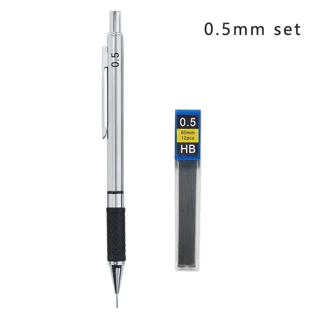 Metal Mechanical Pencil Set with Pencil Grip Leads Art Drawing Student Office Supplies 0.5/0.7/0.9/2.0mm Automatic Pencil