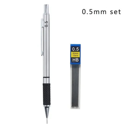 Metal Mechanical Pencil Set with Pencil Grip Leads Art Drawing Student Office Supplies 0.5/0.7/0.9/2.0mm Automatic Pencil