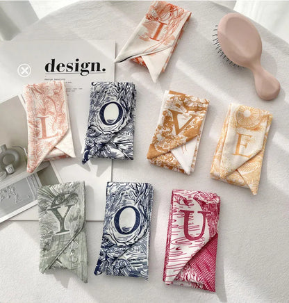 26 Letters Tarot Constellation Bag Scarf Twill Silk Scarves Women New Neckerchief Hair Headbands