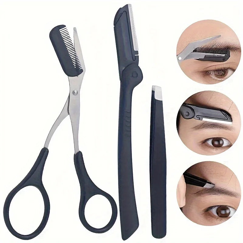 3pcs Set Eyebrow Kit For Women And Men Stainless Steel Eyebrow Grooming Set Including Eyebrow Comb Scissor, Eyebrow Trimmer Tool