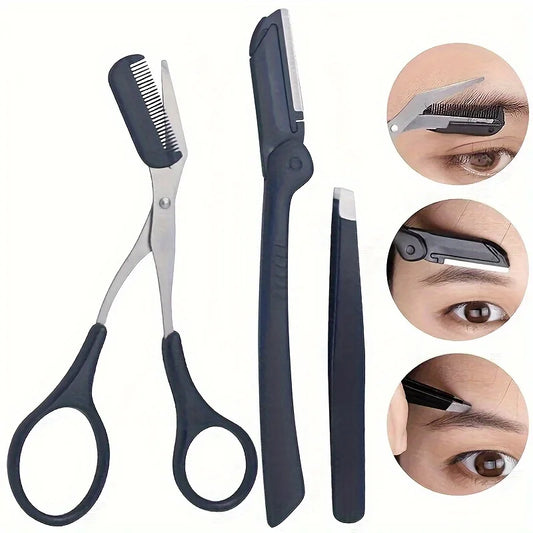 3pcs Set Eyebrow Kit For Women And Men Stainless Steel Eyebrow Grooming Set Including Eyebrow Comb Scissor, Eyebrow Trimmer Tool