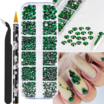 12grids Half Round Pearls Beads 3D Nail Charms 1.5/2/2.5/3/4/5mm White Flatback Pearls Nail Jewelry Nail Craft Pearl Rhinestones