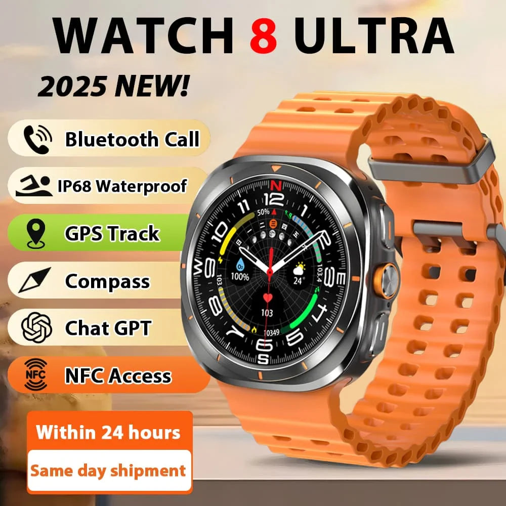 Smart Watch 8 Ultra 2025 Color Matching GPS Compass Smart Watch BT call NFC IP68 Waterproof 4GB Health monitoring Reduction 100%