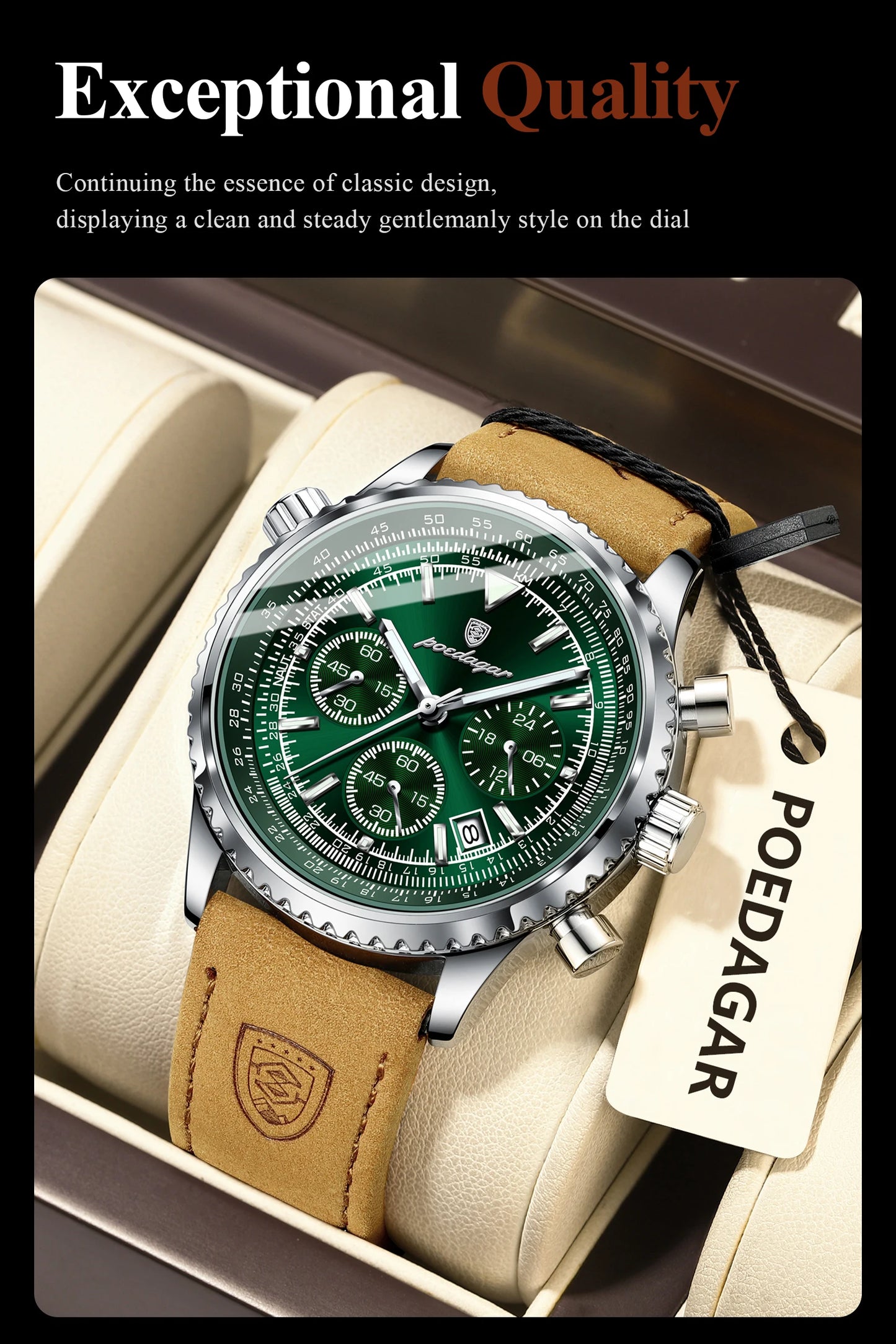 POEDAGAR Luxury Business Men's Watch Waterproof Luminous Date Chronograph Leather Man Clock Fashion Quartz Watches For Men Reloj