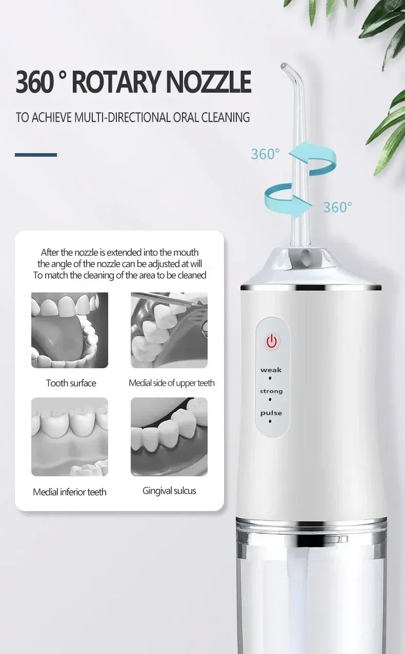 Oral Irrigator Portable USB Rechargeable Dental Water Flosser Water Jet Floss Tooth Pick 4 Jet Tip 220ml 3 Modes IPX7 Waterproof
