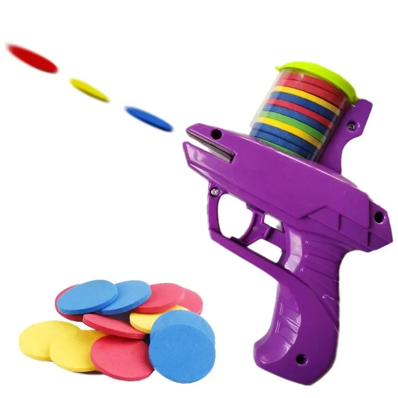 Double Player EVA Flying Disc Gun, Parent-Child Interactive Shooter Toy with Soft Bullets for Kids Outdoor Indoor Safety Game