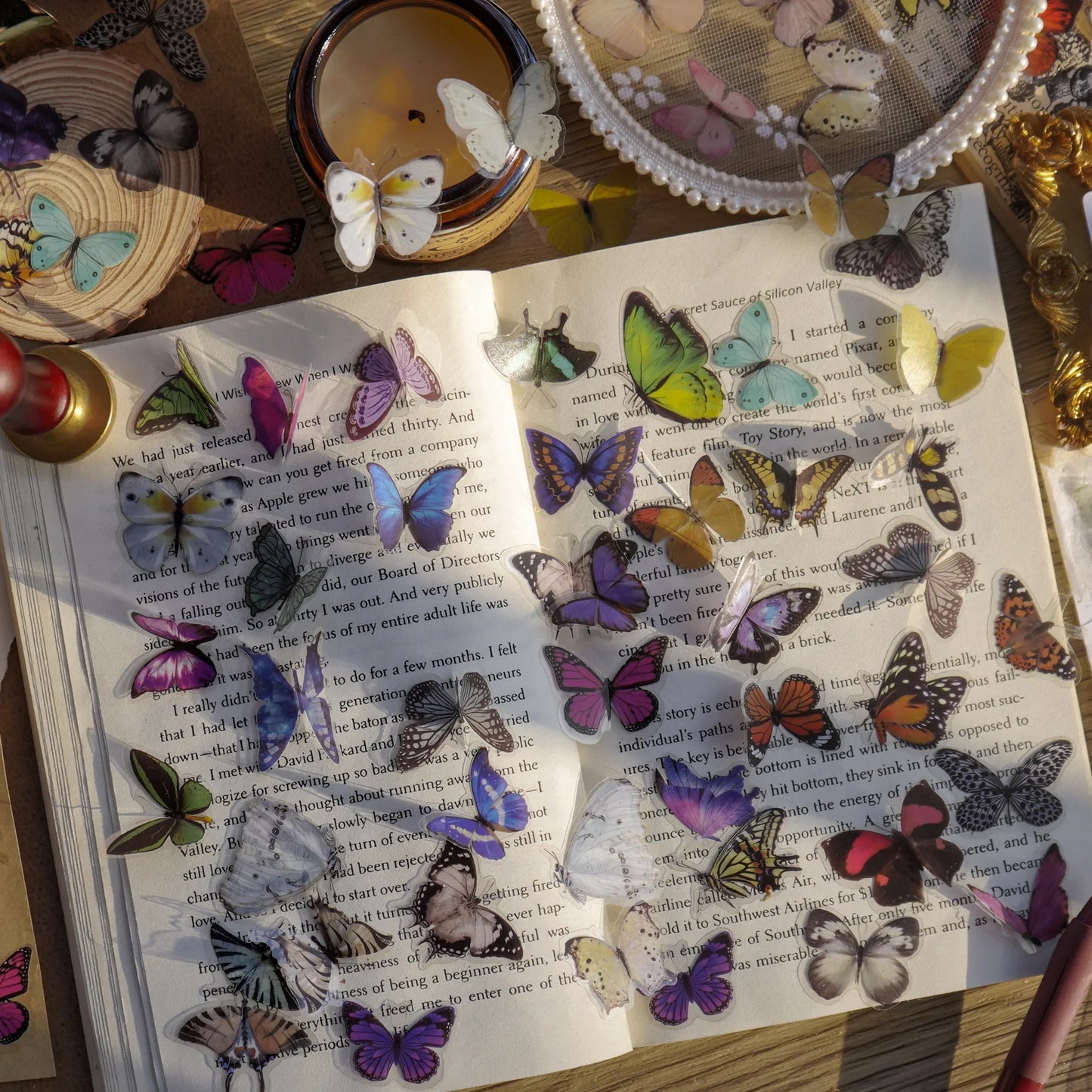 Journamm 40pcs/pack Butterfly Series Stickers Art Collage Junk Journal DIY Scrapbooking PET Waterproof Craft Aesthetics Stickers